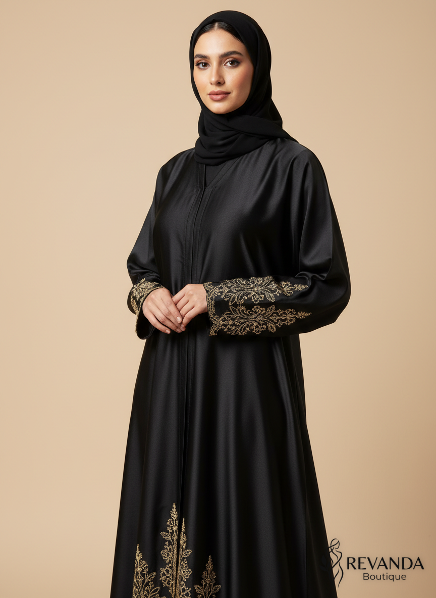 عباية سوداء ملكية من الحرير الطبيعي