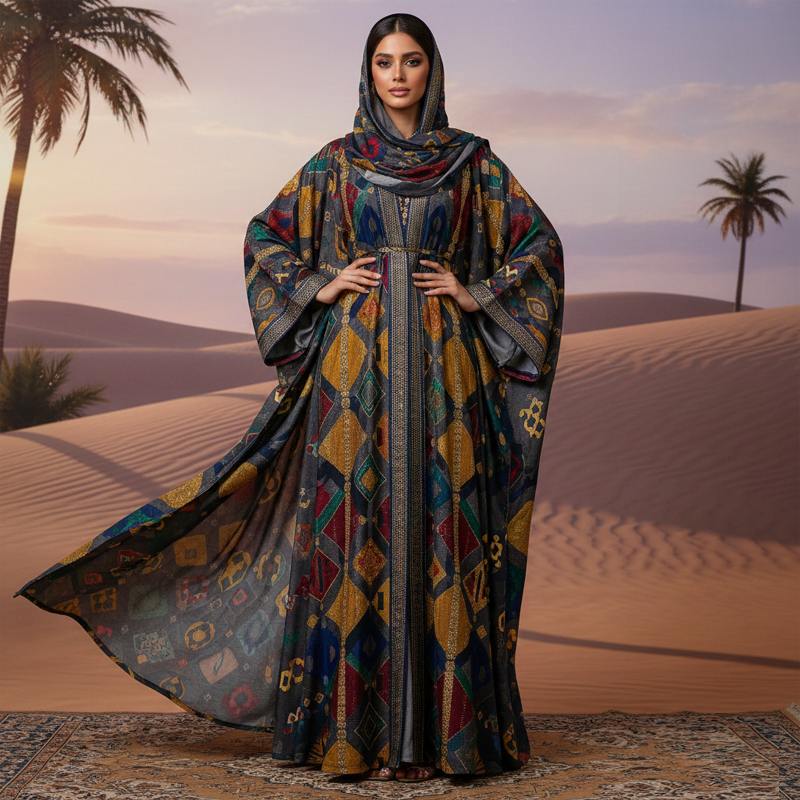 عباية ملونة فاخرة من قماش الكريب الملكي