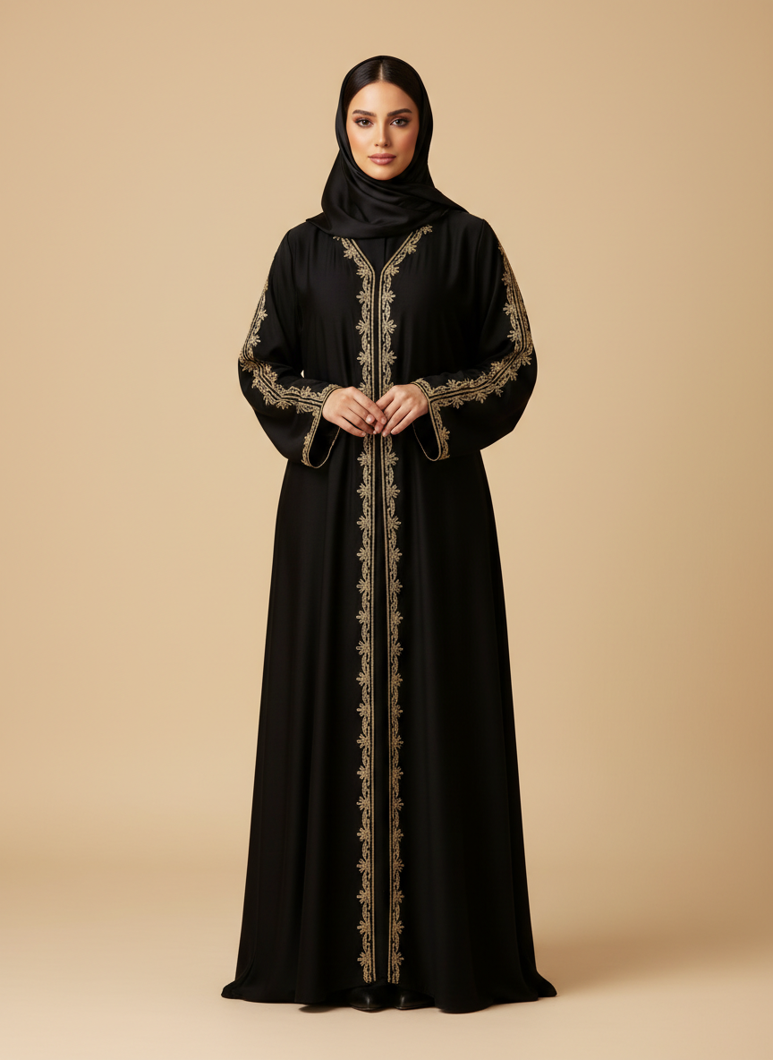 عباية بشت مطرزة بخيوط القصب الذهبية