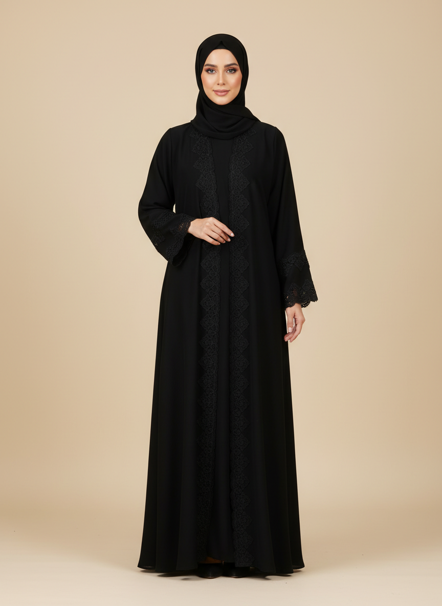 عباية بشت من كريب ملكي مزينة بالدانتيل