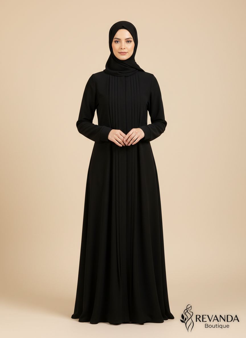 عباية كلوش كريب ملكي بكسرات أمامية أنيقة