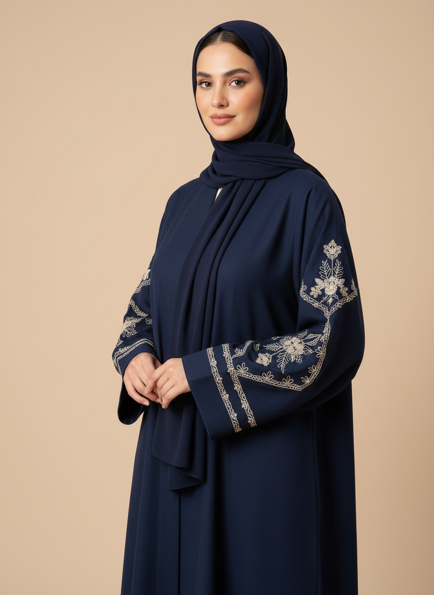 عباية شتوية من الجوخ الفاخر باللون الكحلي