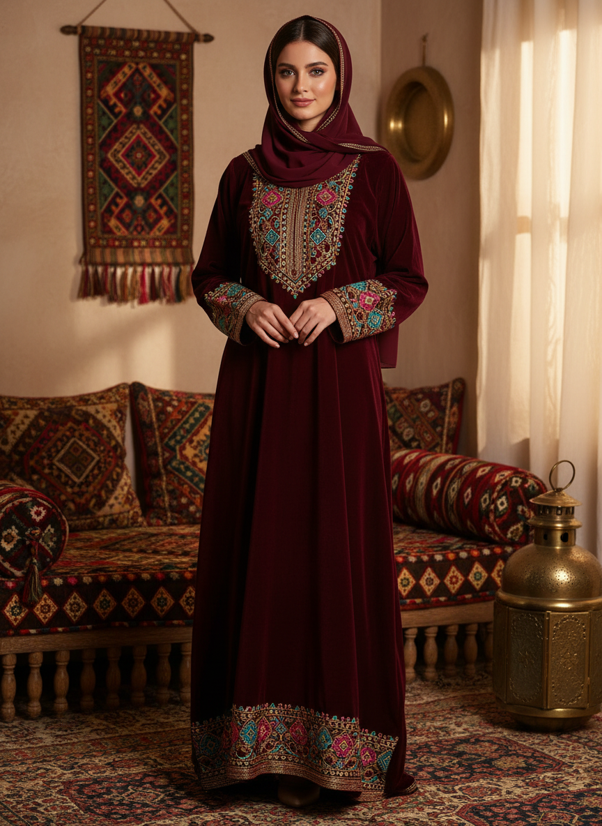 جلابية عسيرية شتوية من المخمل الأصيل