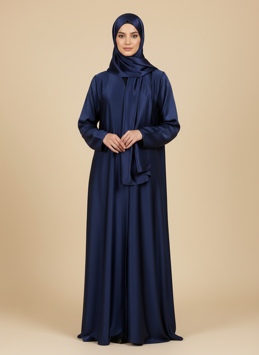 عباية كحلي كلاسيكية من قماش الحرير الناعم