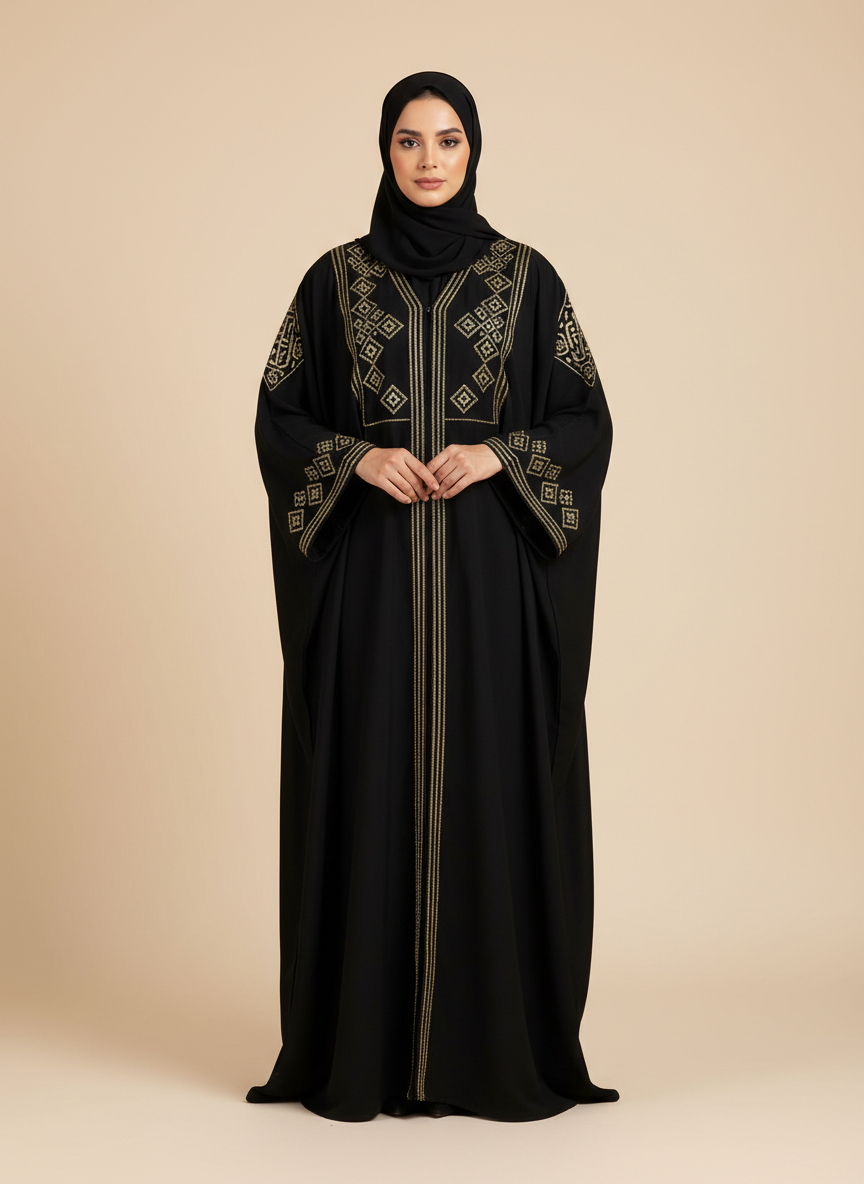 عباية سوداء بتصميم البشت التراثي العصري