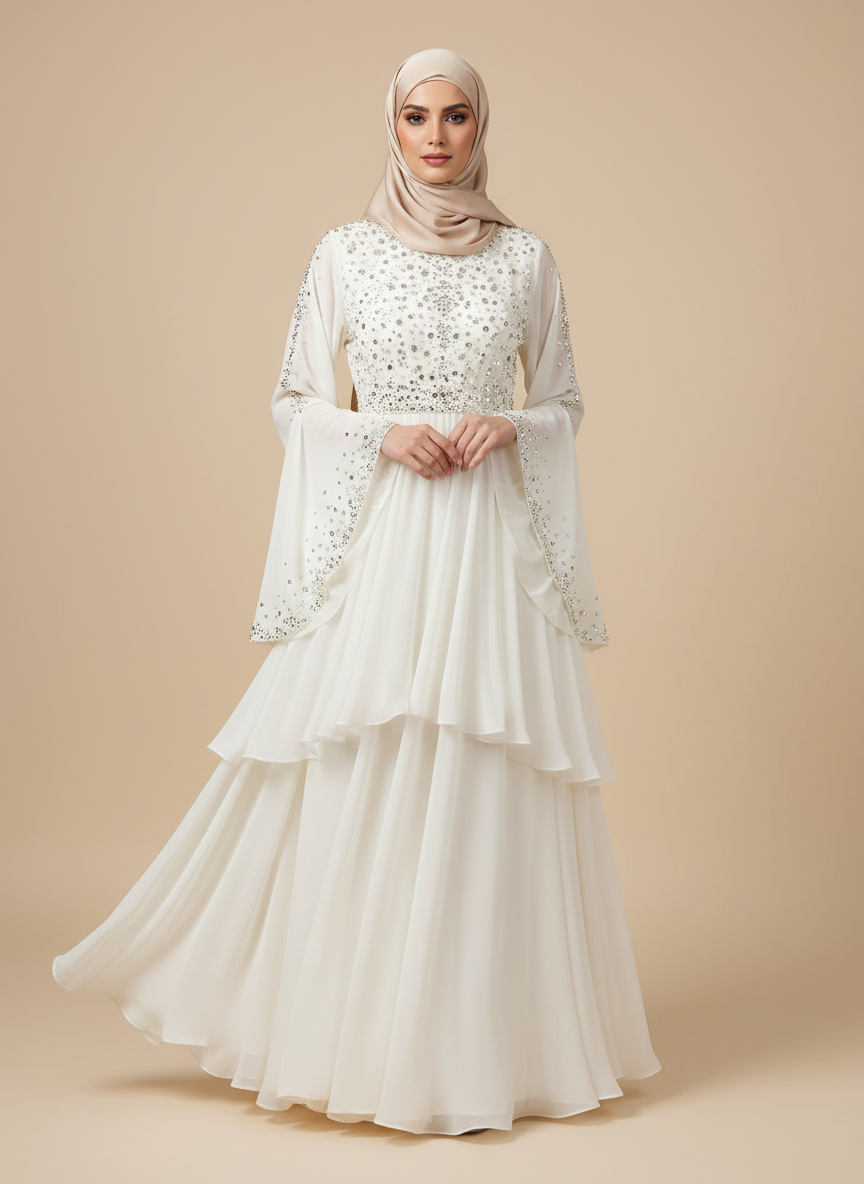 جلابية فخمة من الشيفون بتصميم الطبقات