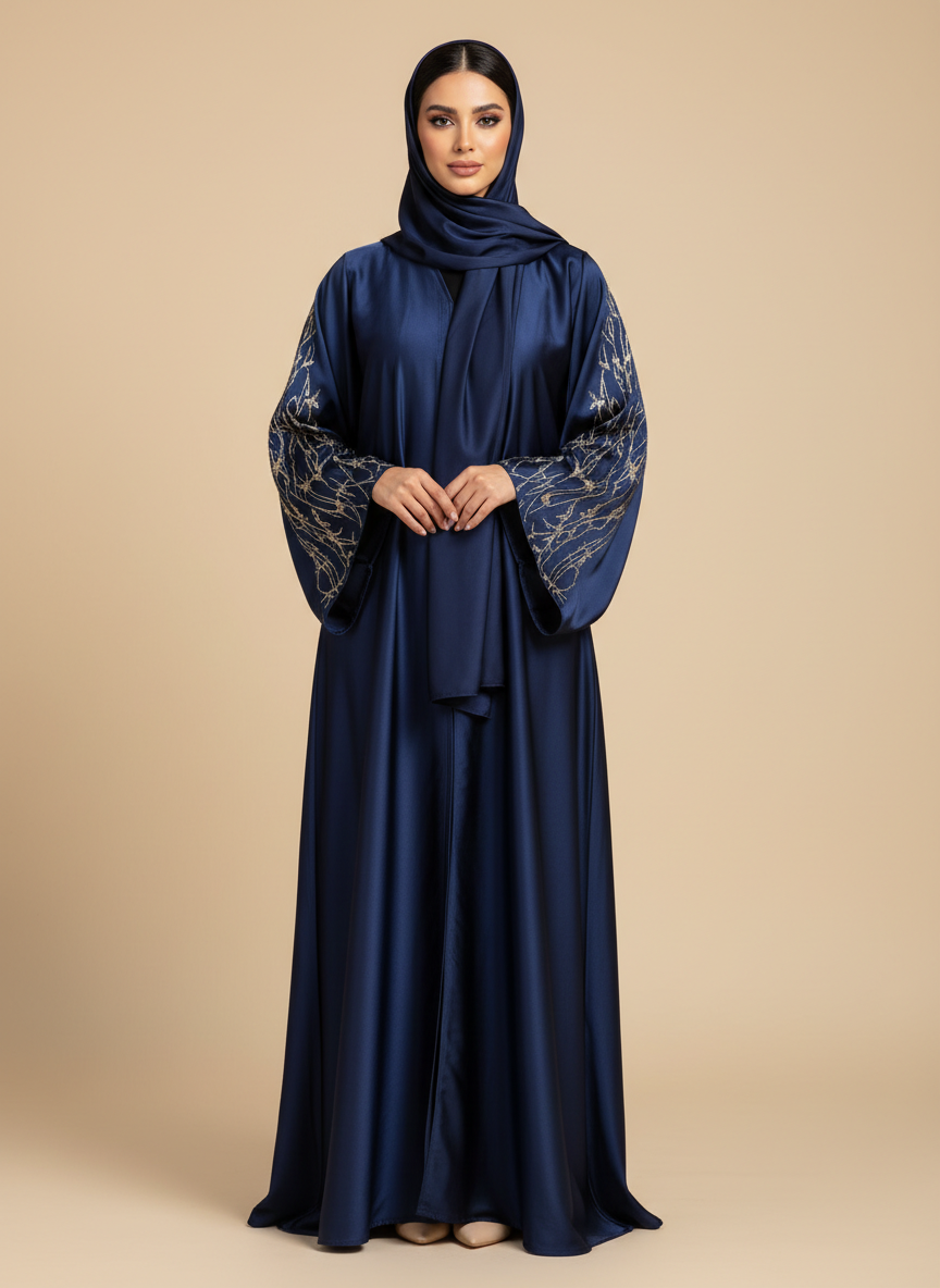 عباية كحلي من الحرير الملكي الفاخر