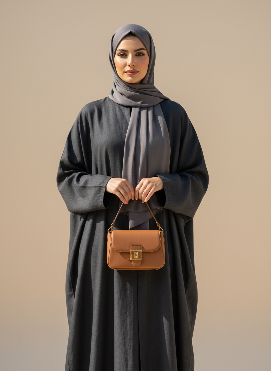 عباية سادة بقصة عصرية من الكتان الطبيعي